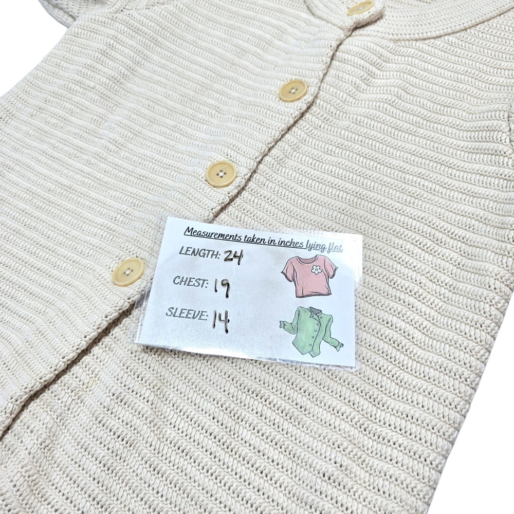 Talbots Cardigan Sweater Womens Medium Cream Cotton Rayon Ribbed Button Classic - Picture 9 of 9